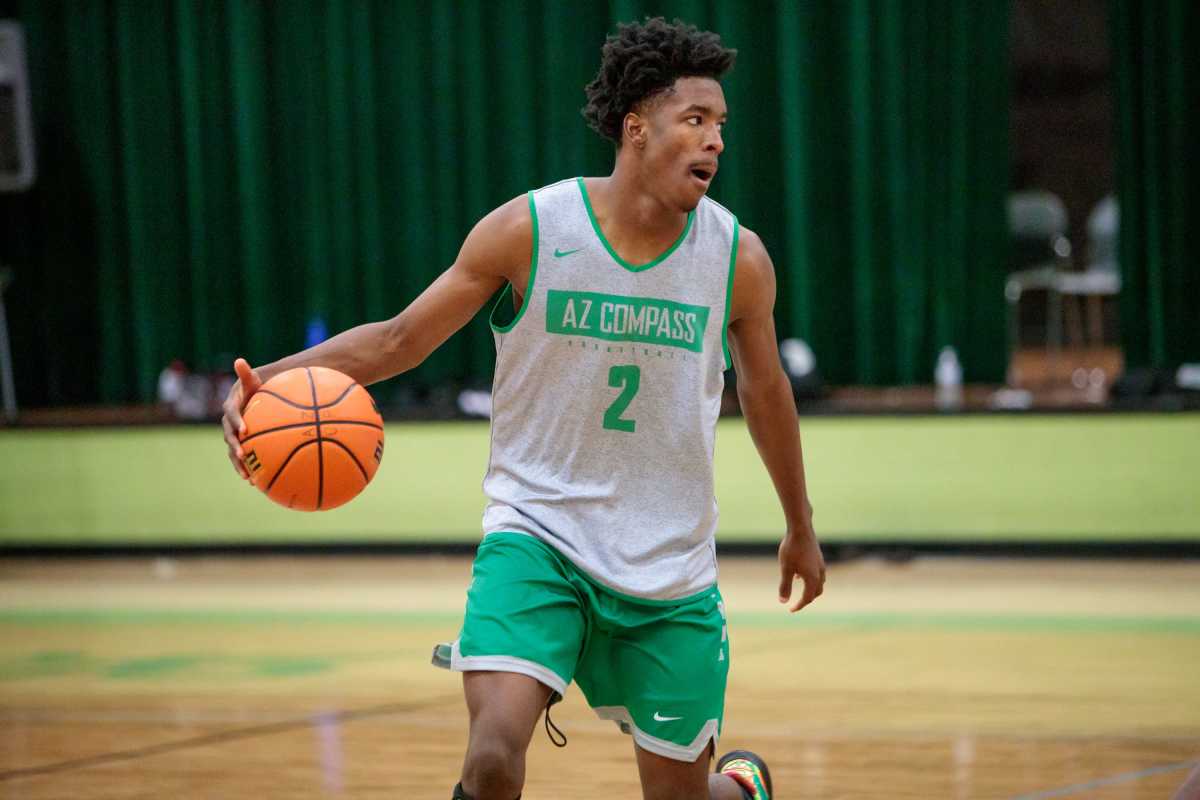 December 6, 2021; Chandler, AZ; AZ Compass Prep varsity basketball player, senior, Chance Westry, 2, practices at the AZCP gymnasium the week of the Hoophall West tournament Az Compass Basketball